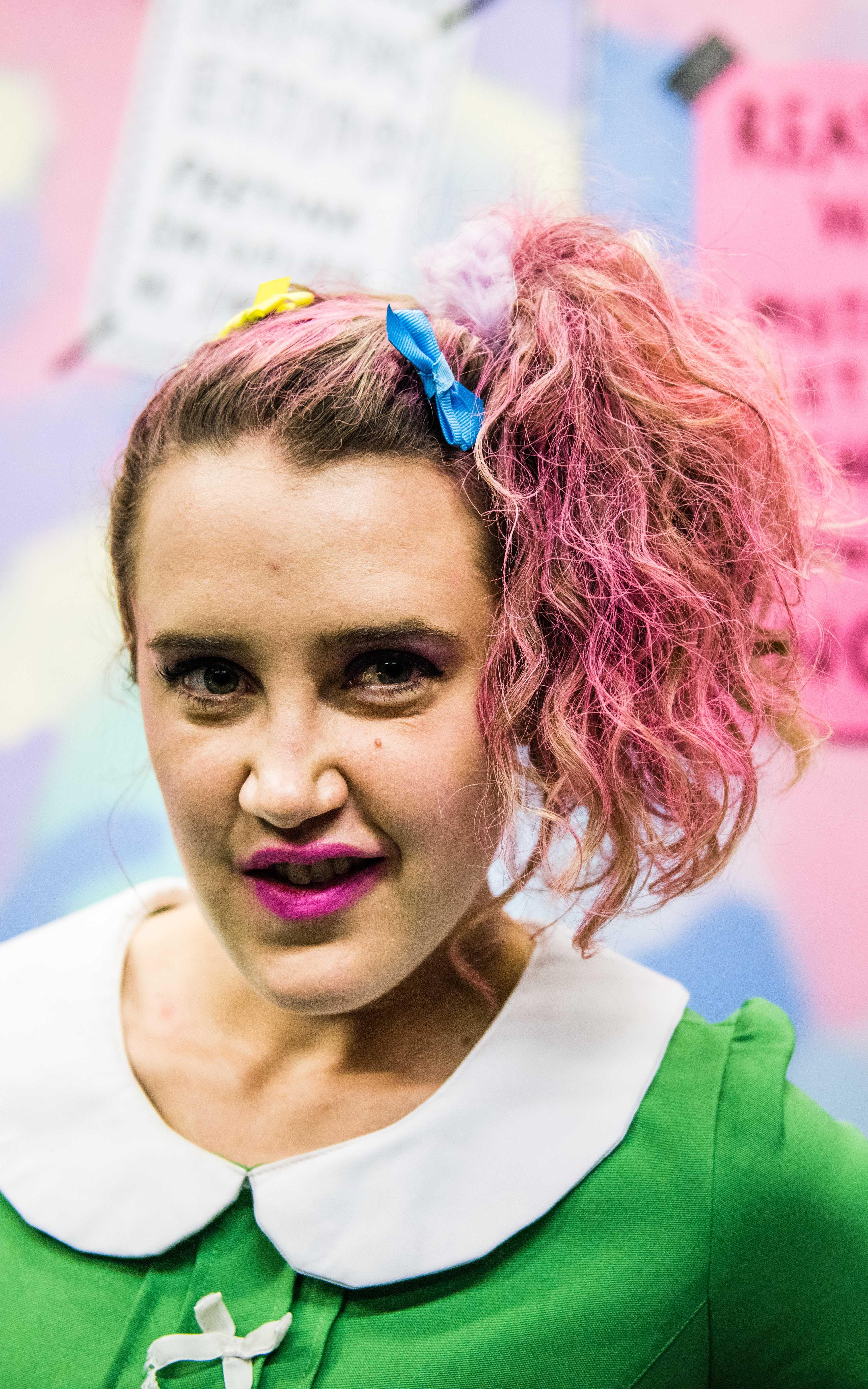 Woman with pink hair