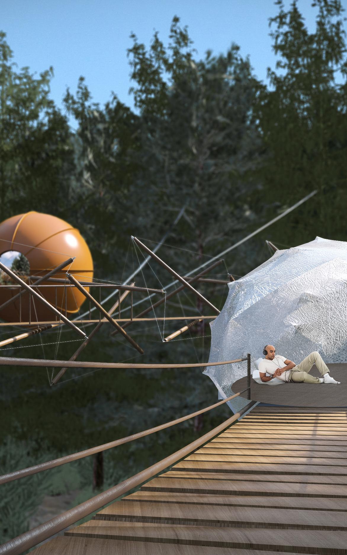 People sitting in eco houses