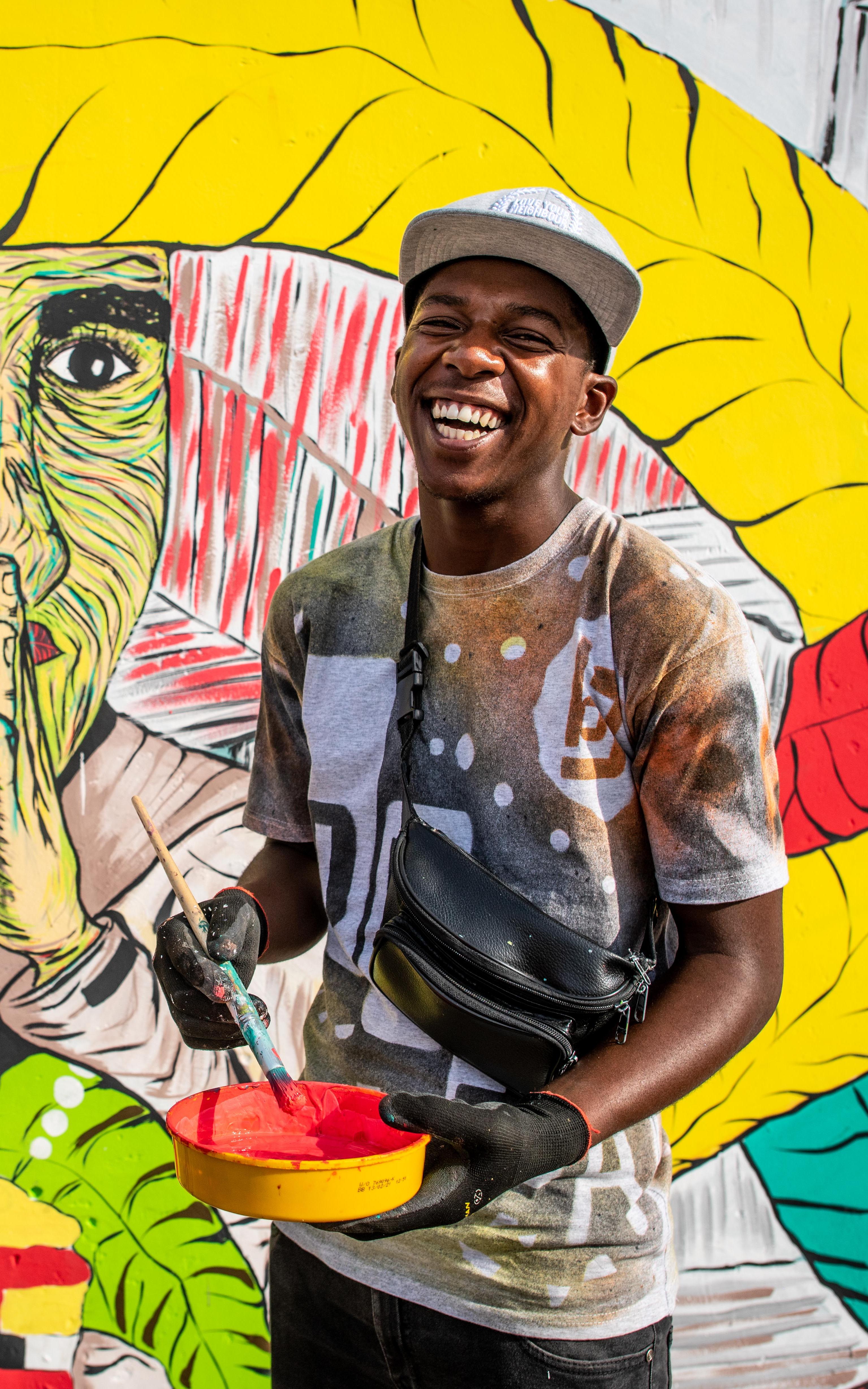 Bulela Lesea is reclaiming the streets of Wolwerivier with vibrant bus stop murals