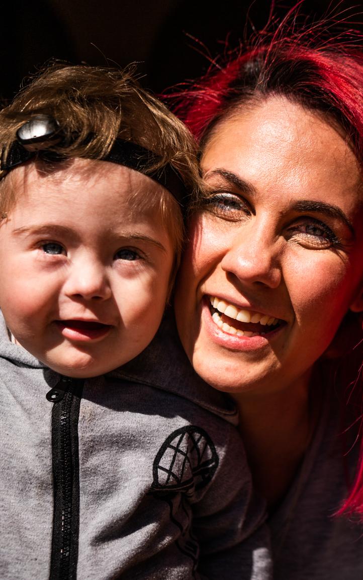 Mom smiling with her son