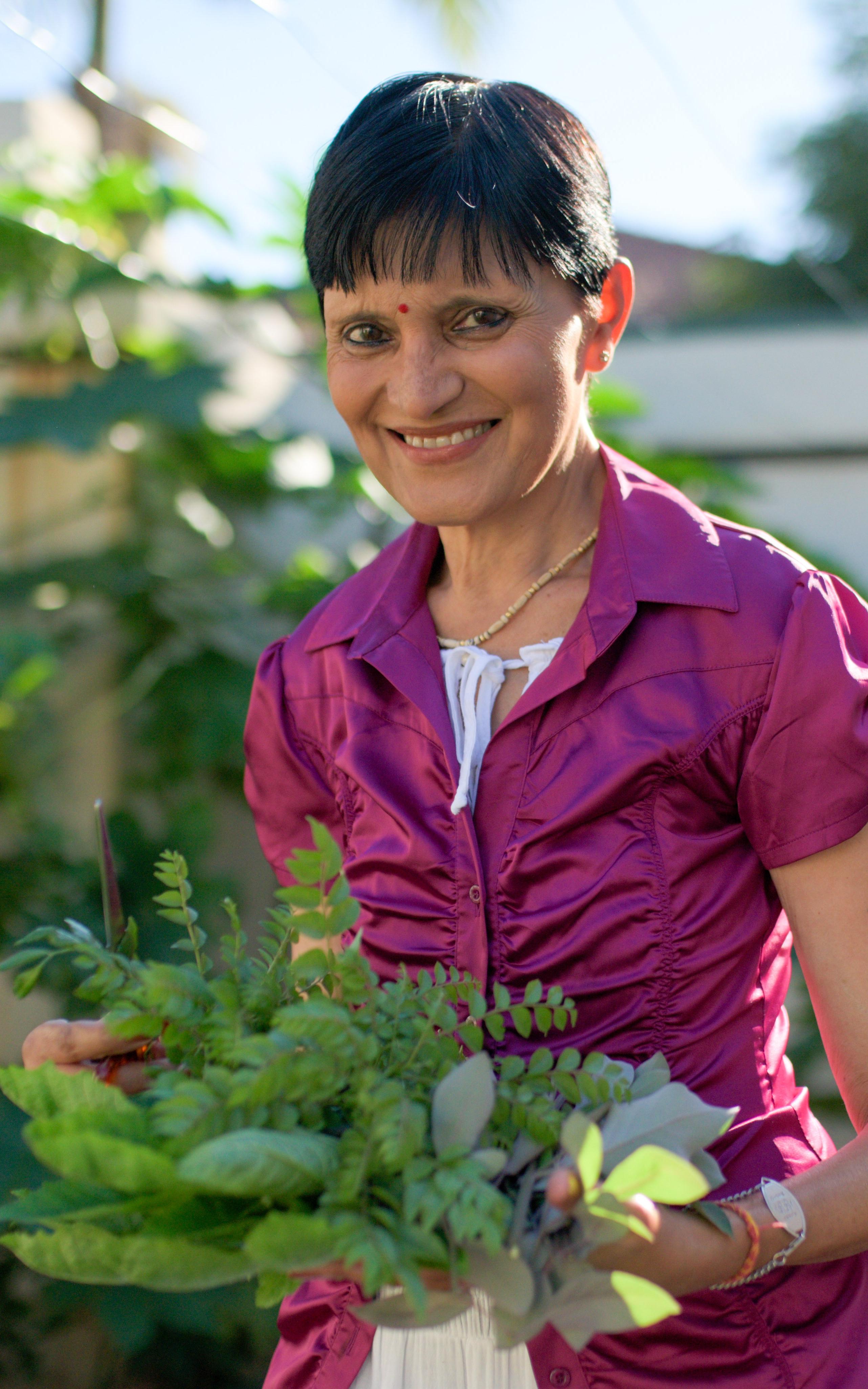 Woman in garden. 