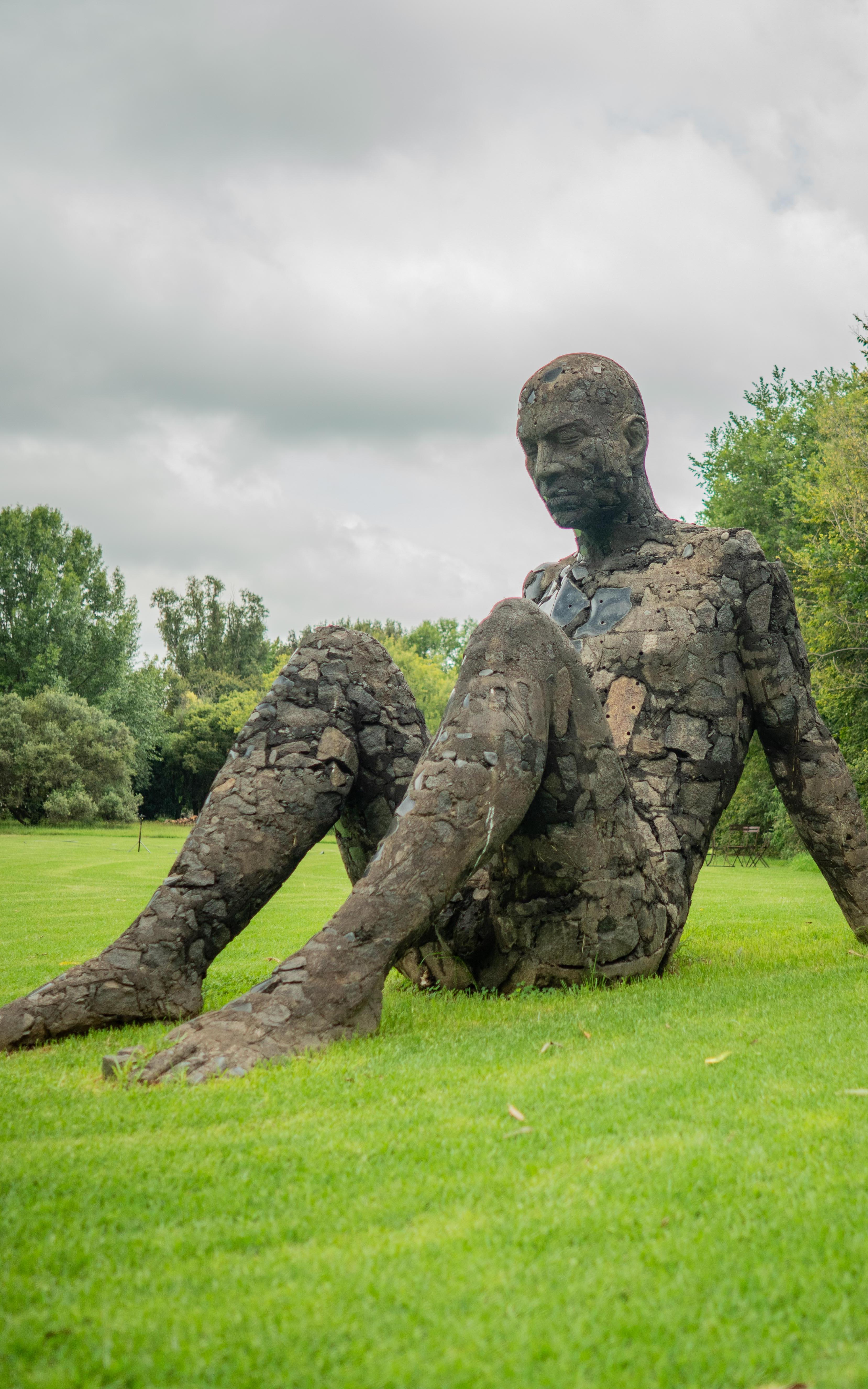 Sculpture on grass. 