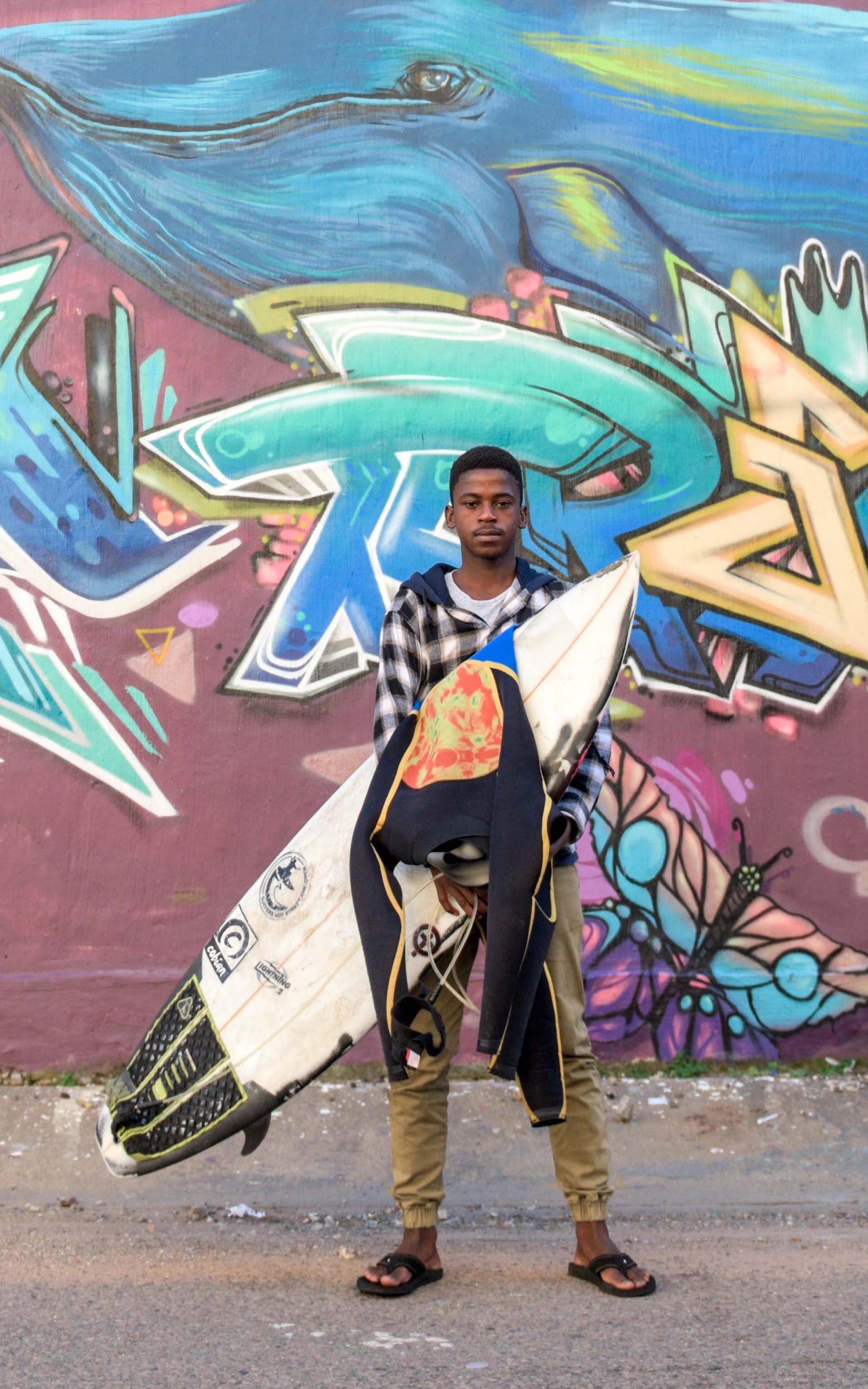 Teenage Boy. Surfboard. Artwork.