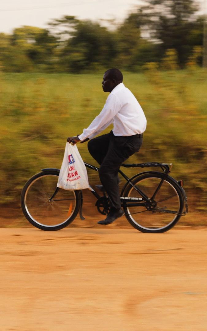 Man on a bike. 