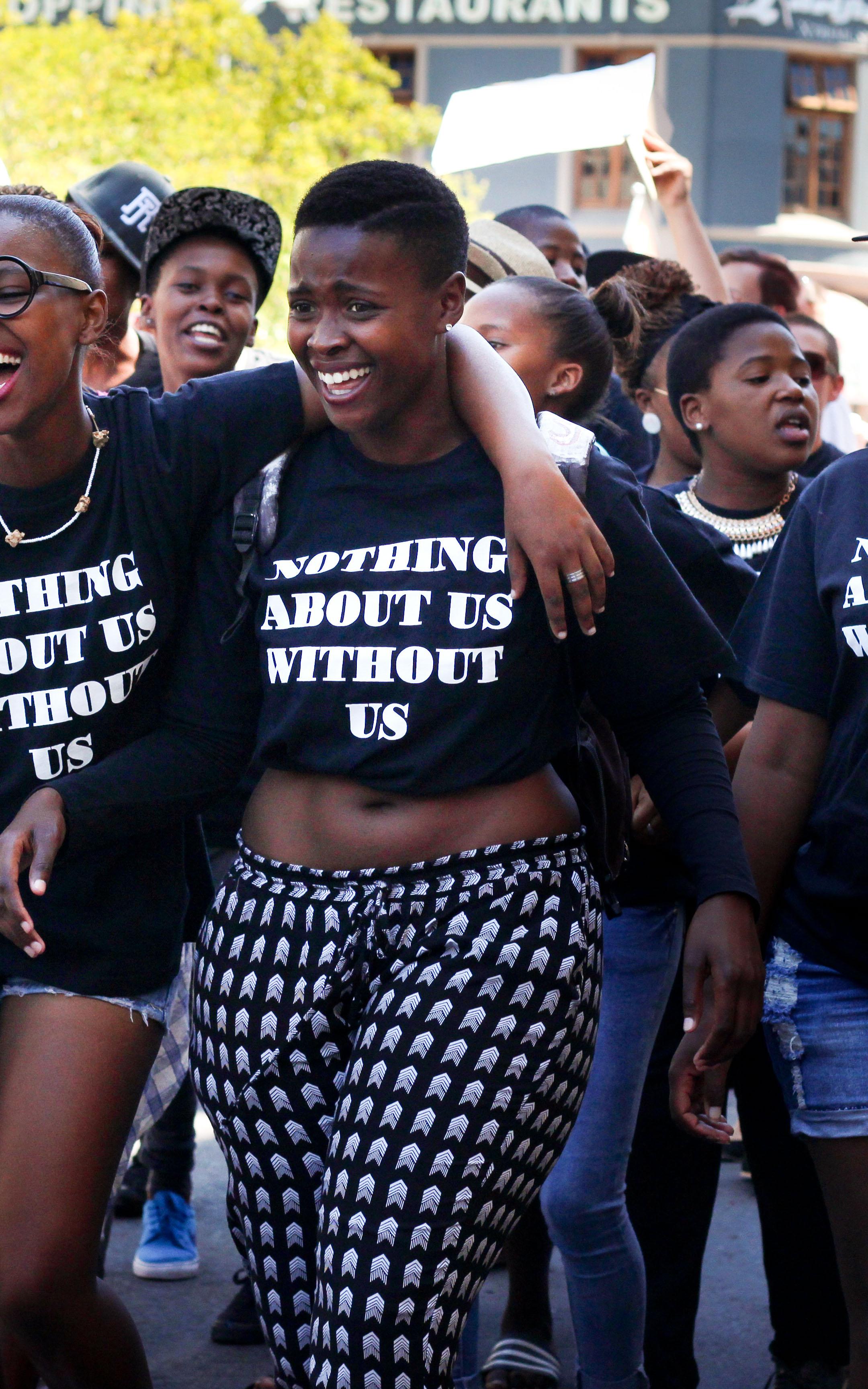 Women smiling during protest