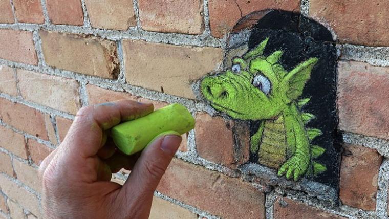 Drawing on brick wall. 