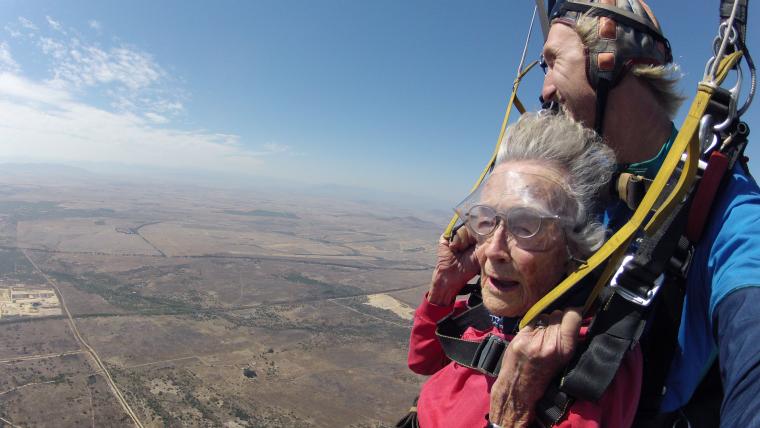 Granny skydiving. 