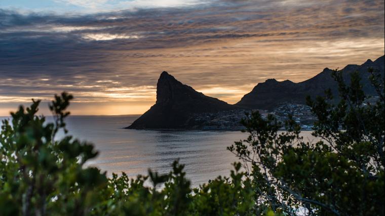 Mountain overlooking the Atlantic Ocean at sunset