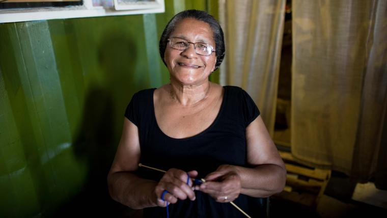 old woman knitting