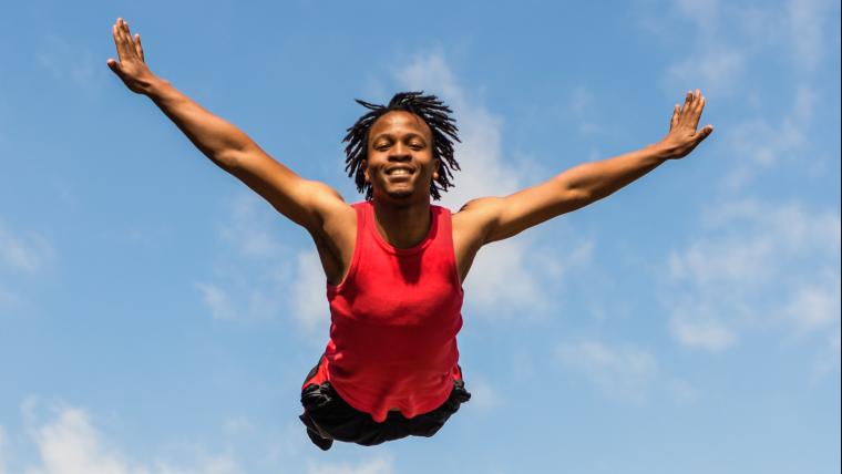 Trampoline gymnast in the air.