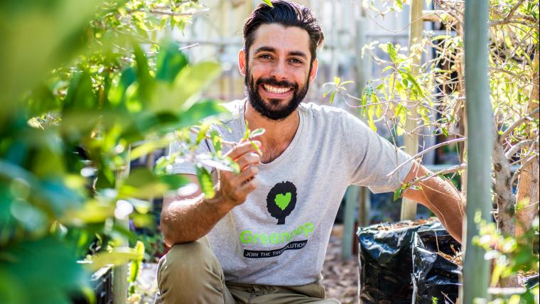 Man with plants