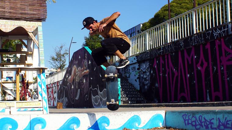 Beautiful News-Man skateboarding.