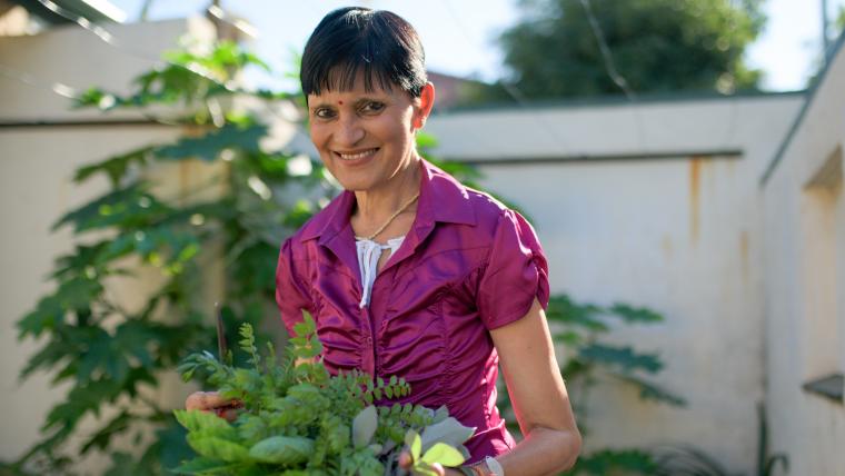 Woman in garden. 