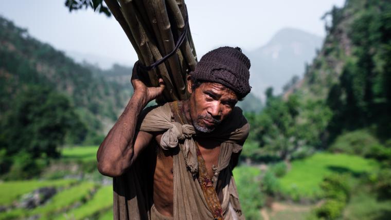 man carrying wood.