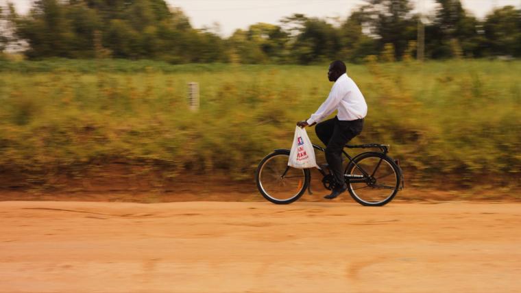 Man on a bike. 