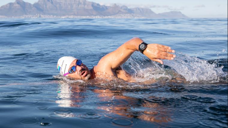 Man swimming long distance