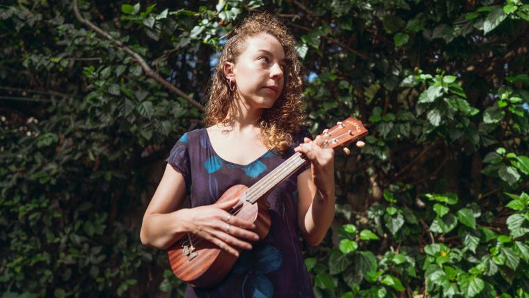 Woman with ukulele.  