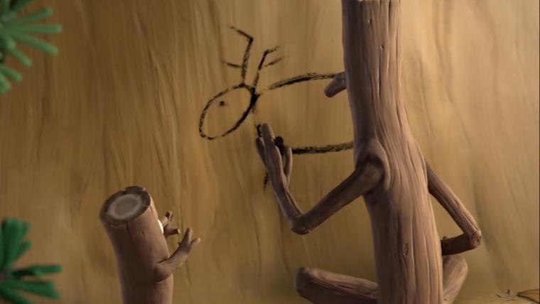 Animated sticks drawing on a wall