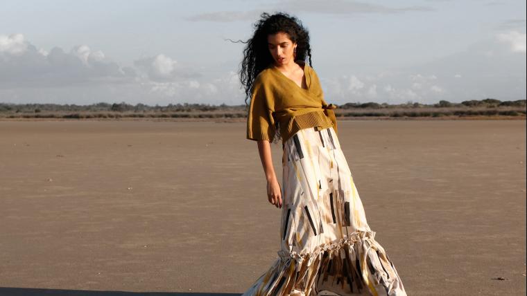 Woman posing in desert