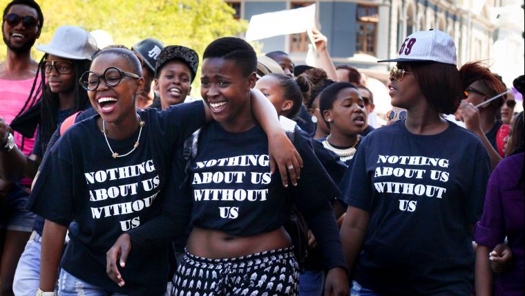 Women smiling during protest